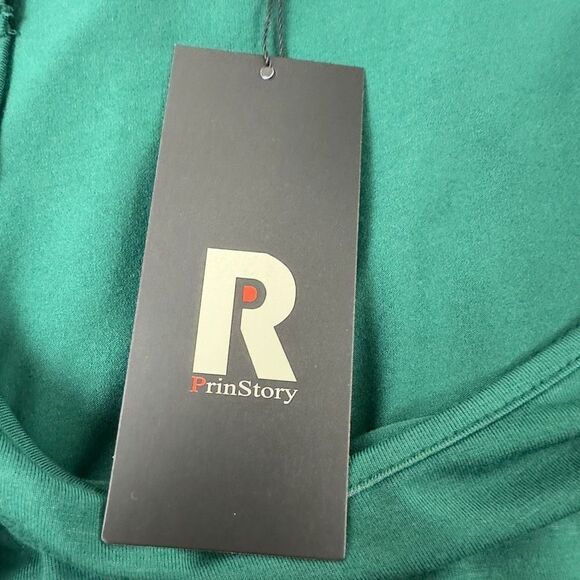 PrinStory Women's Size M Cold Shoulder Tee Solid Green Flowy Relaxed Fit New - Picture 4 of 10